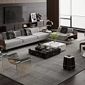 Modern Living Room Interior Featuring Gray Sofa And Marble Top Coffee Table Set 3d model