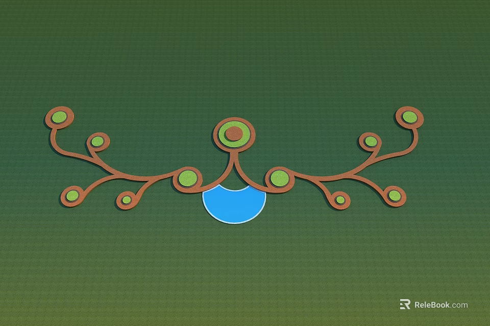 Urban Road Facilities With Branch Pathways Green Nodes And Central Blue Structure 3d model 