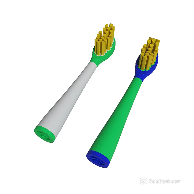 Two Colorful Toothbrushes With Green White Blue Handles And Yellow Bristles 3d model 