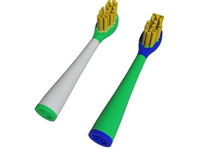 Two Colorful Toothbrushes With Green White Blue Handles And Yellow Bristles 3d model