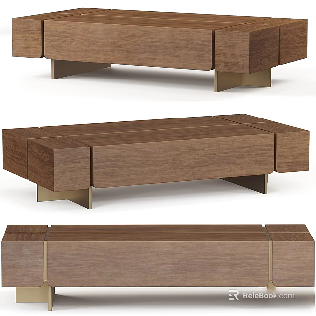 Modern Wooden Coffee Table With Gold Accents And Sleek Rectangular Design 3d model