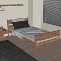 Wooden Single Bed With White Sheets Gray Pillows Nightstand And Gray Rug In Modern Bedroom