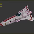 Silver And Red Striped Spacecraft Model With Blue Cockpit For Aerospace Exploration