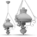 Vintage Chandeliers With Metal Chains Wrought Iron Details And White Frosted Glass Shades