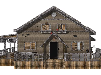 Rustic Wooden House Exterior Design With Porch And Wooden Stairs And Windows 3d model