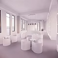 Modern Sales Office Interior With Spacious Layout White Round Seats And Large Windows 3d model