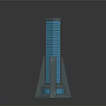 Tall Modern Skyscraper With Blue Glass Facade And Metal Support Base Design