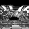 Modern Airplane Interior Design With Geometric Structures Pipes And Reflective Surfaces