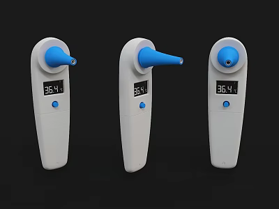 Medical Thermometers With White Body Blue Probe And Digital Display Showing 36.4℃ 3d model