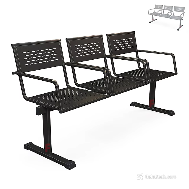 Sturdy Metal Outdoor Chairs With Perforated Backrest Armrests And Connected Design 3d model 