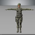 Military Character in Full Uniform With Helmet Goggles and Tactical Vest Standing Arms Outstretched Pose