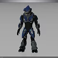 Blue And Silver Armored Robot Character With Helmet And Full Body Mechanical Armor