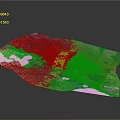 Detailed Terrain Model Showcasing Various Colored Regions Vegetation Water Areas And Cliffs