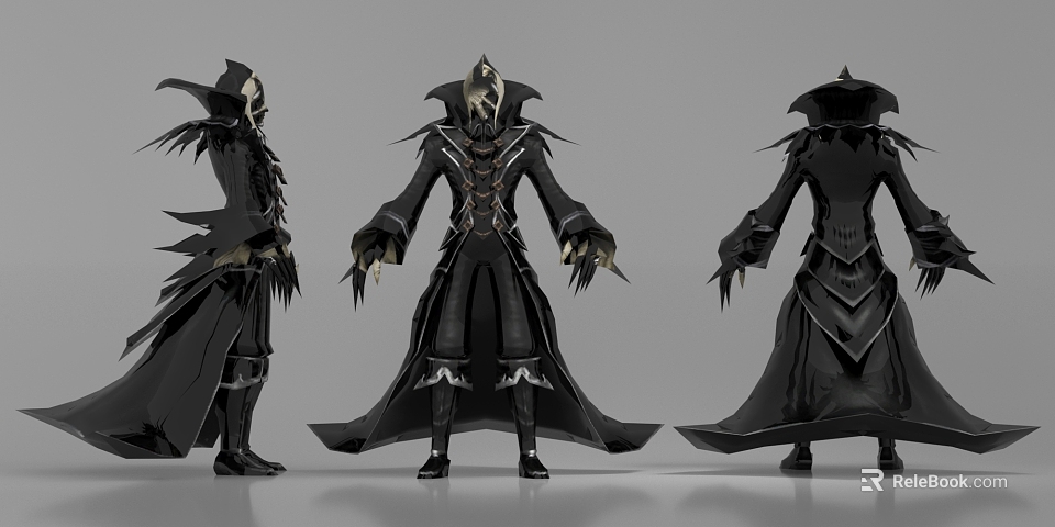 Game and Movie Character in Black Robe with Spiked Details Dark Fantasy Design 3d model 