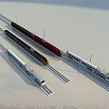 Modern High Speed Trains In Different Colors On Railway Tracks