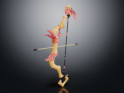 3D Female Archer Character With Pink Decorative Outfit And Bow Arrow 3d model