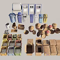 Various Types of Storage Containers Trash Bins and Cardboard Boxes for Organization