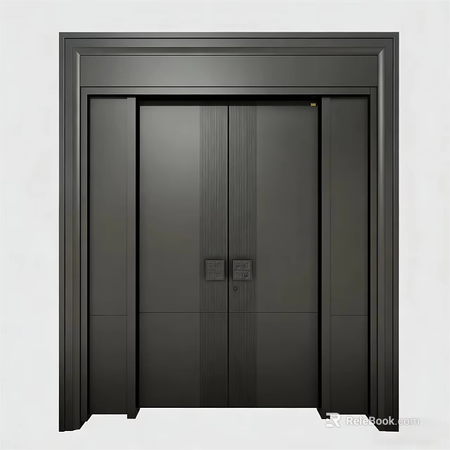Modern Black Entrance Door With Double Panel Design And Sleek Frame 3d model 