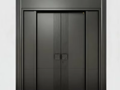Modern Black Entrance Door With Double Panel Design And Sleek Frame 3d model