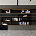 Modern Bookcase With Gray And Wooden Shelves Holding Books And Decorative Items