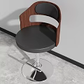 Modern Bar Stool With Wooden Backrest Black Leather Seat And Metal Base 3d model