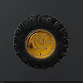 Car Tire With Black Tread And Orange Rim Detailed Close Up View