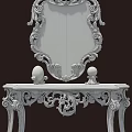 Ornate Gold Carved Console Table with Black Marble Top and Decorative Mirror