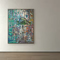 Vibrant Abstract Painting With Colorful Hues Hung On White Wall In Modern Minimalist Interior