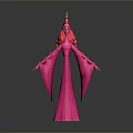 Game Movie Character 3D Model with Red Hair and Pink Long Robe Standing Pose