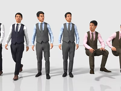 Men in Different Stylish Suits Vests and Shirts Standing and Sitting Poses 3d model