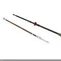 Traditional Weapon Spears with Wooden Shaft Metal Spearhead and Black Shaft Red Decorations