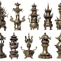 Ancient Chinese Bronze Decorative Pieces With Various Traditional Styles And Intricate Carvings For Home Decor
