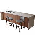 Bar Counter With Sink Faucet Green Accent Wooden Cabinetry Light Countertop And Gray Bar Stools