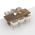 Wooden Dining Table Set With Woven Chairs Featuring Vase And Fruit Basket
