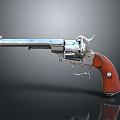 Silver Metal Revolver With Red Wooden Grip Isolated On Gray Background With Reflection