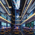 Futuristic Cyberpunk Bar Interior With Tech Lighting Seating And Pipes 3d model