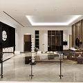 Modern Showroom Interior Design With Sofa Coffee Tables Plants Colorful Screens And Bookshelves