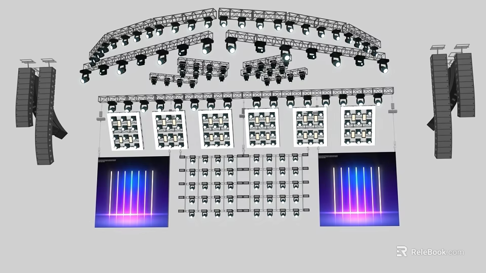 Stage Lighting Setup With Arc Structure Spotlights And Colorful LED Beams 3d model 