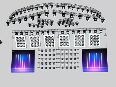 Stage Lighting Setup With Arc Structure Spotlights And Colorful LED Beams 3d model
