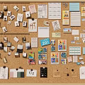 Corkboard Photo Wall Decorated With Notes Photos Drawings And Colorful Cards