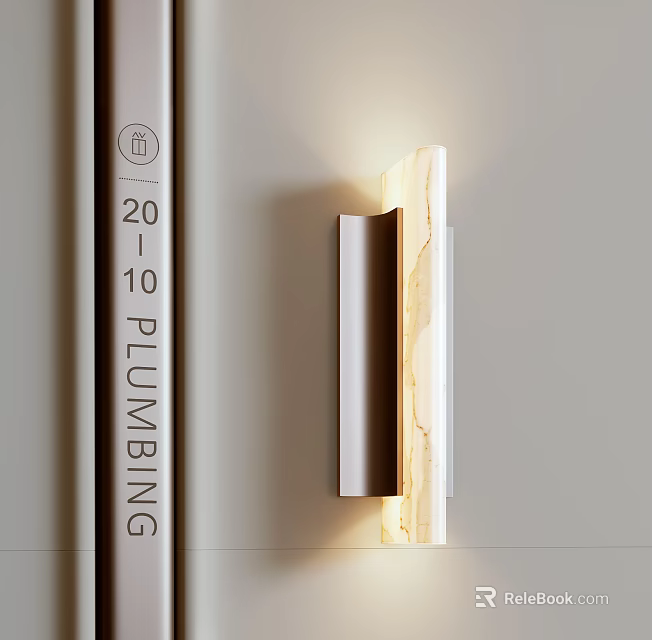 Modern Wall Lamp With Marble Texture Panel Mounted On Light Grey Wall Near Decorative Book 3d model 
