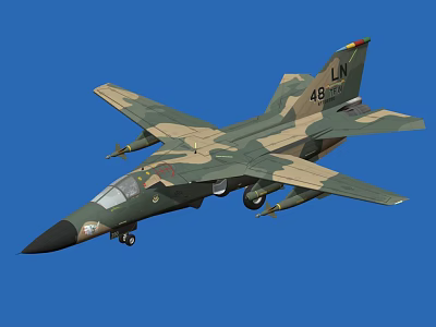 Camouflage Fighter Jet With Tail Number 48 LN Missiles And Landing Gear In Blue Sky 3d model