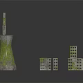 Architectural Models Featuring Tall Moss Covered Structures And Small Multi Story Buildings