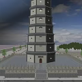 Traditional Multi story Pagoda With Surrounding Square Wall And Trees Under Blue Sky