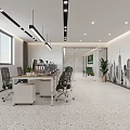 Modern Elevator Hallway With White Marble Walls Green Plants Terrazzo Floor And Ceiling Lights