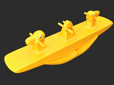 Yellow Toy Boat With Three Animal Head Shapes For Kids Play 3d model