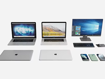 Various Laptop Models Including MacBook Windows Laptops With Keyboard And Mouse 3d model Various Laptop Models Including MacBook Windows Laptops With Keyboard And Mouse 3d model