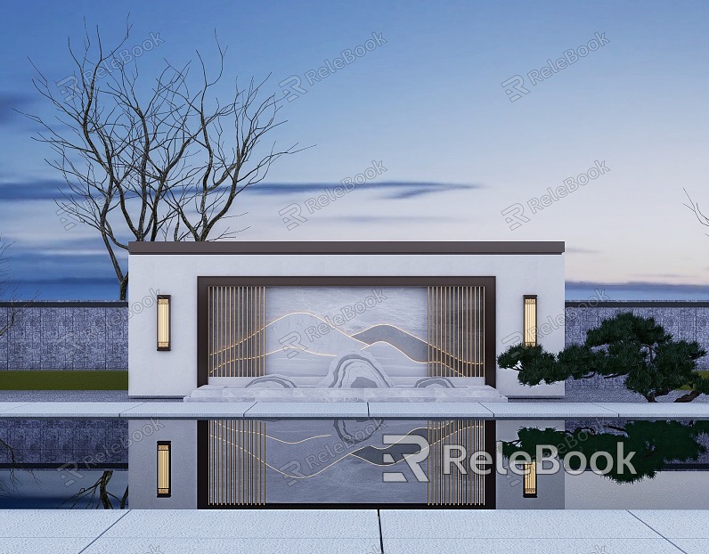 New Chinese style outdoor architectural landscape background wall model