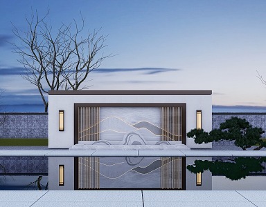 New Chinese style outdoor architectural landscape background wall 3d model