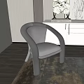 Gray Curved Armrest Accent Chair In Modern Interior With Cabinet And Decorative Objects